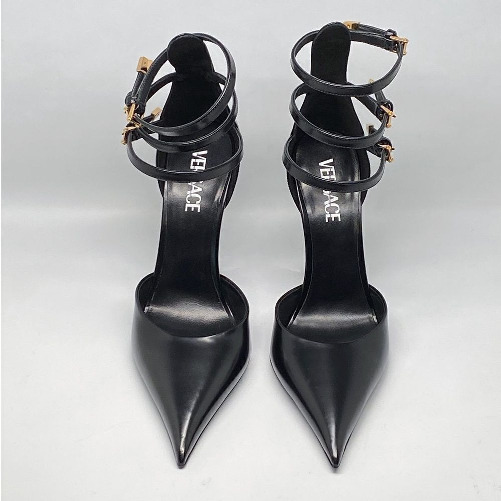 Versace Pin Point Leather Ankle Strap Pumps - Picture 4 of 14